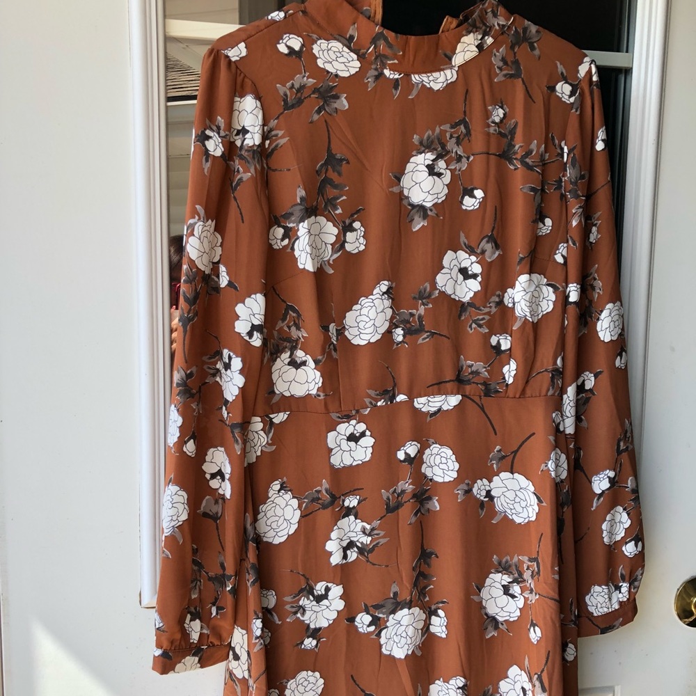 Brown, floral long sleeved dress